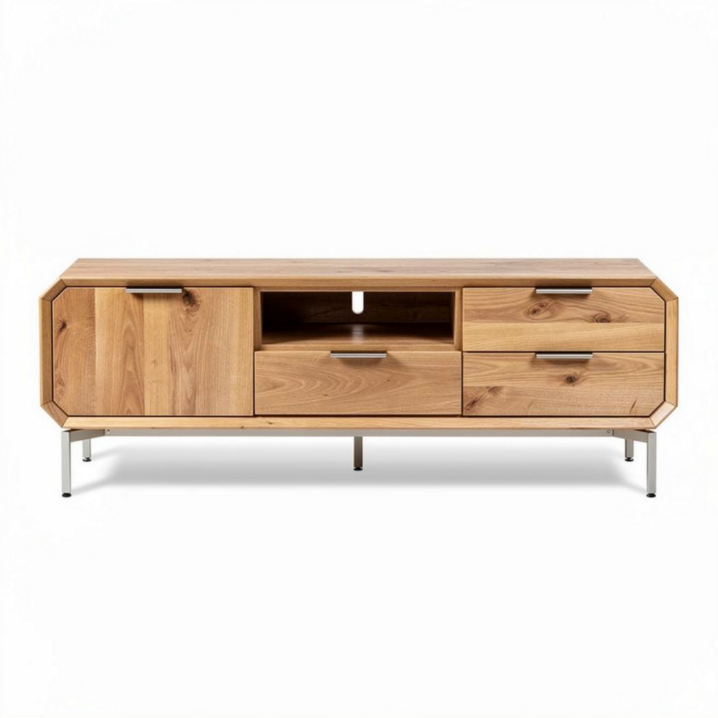 Mobile TV in legno di rovere per soggiorno con ripiani – 150 x 40 x 50 cm