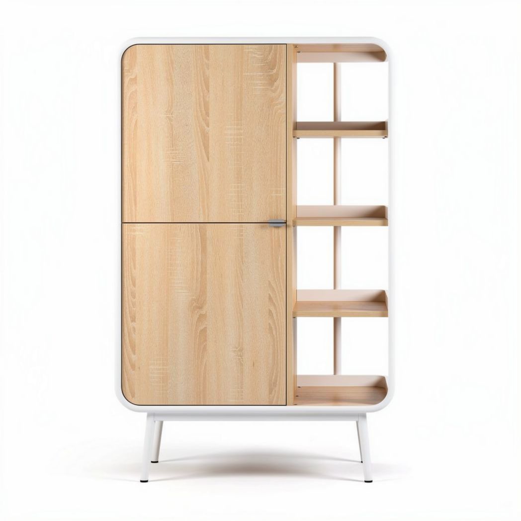 Mobile contenitore in legno e metallo per soggiorno – 80 x 40 x 120 cm