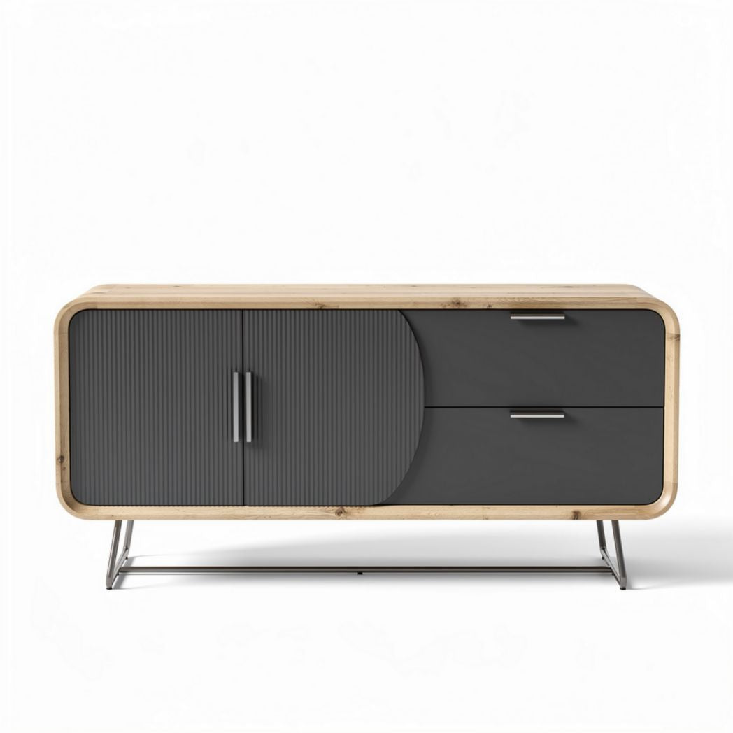 Mobile per soggiorno con ante e cassetti in legno e metallo – 150 x 45 x 70 cm