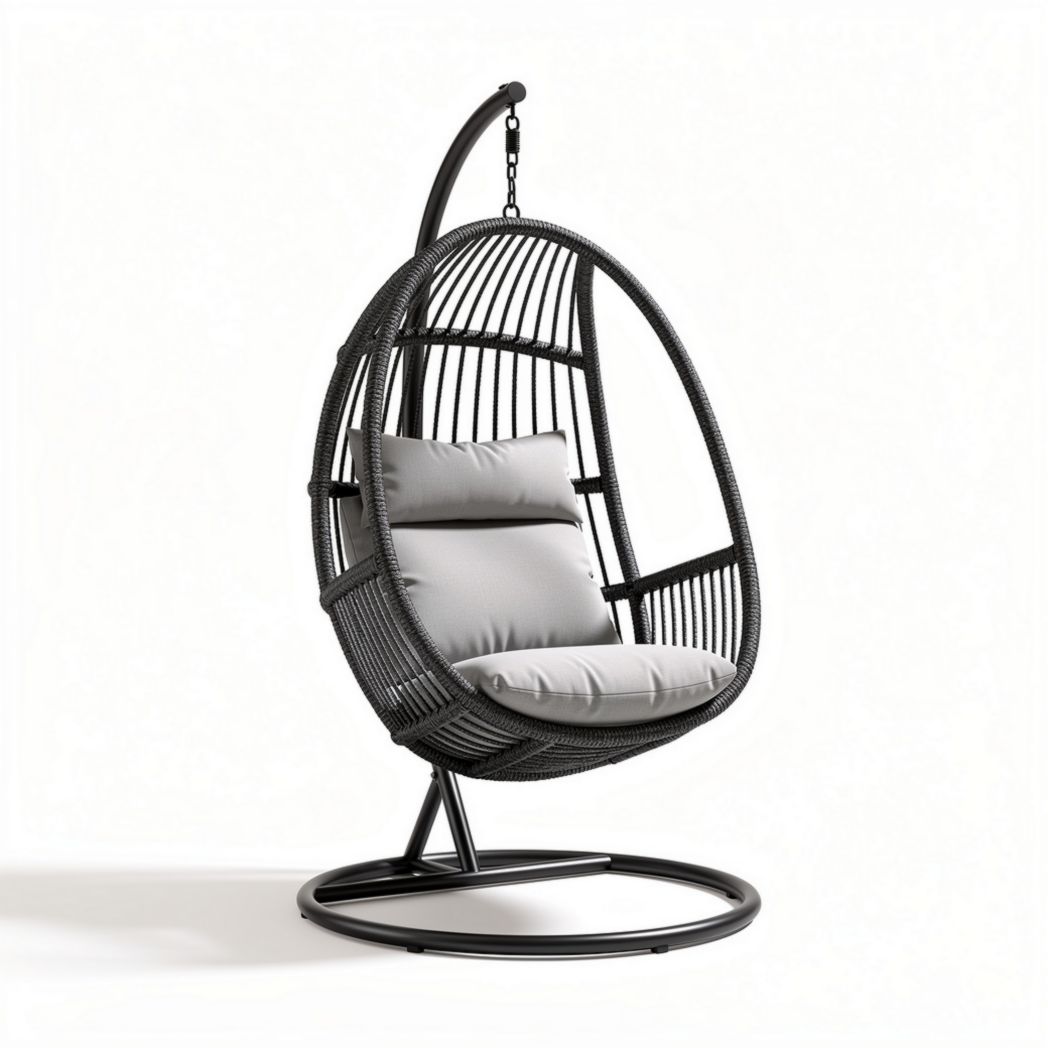 Poltrona sospesa in rattan con cuscino per esterni – 90 x 70 x 120 cm