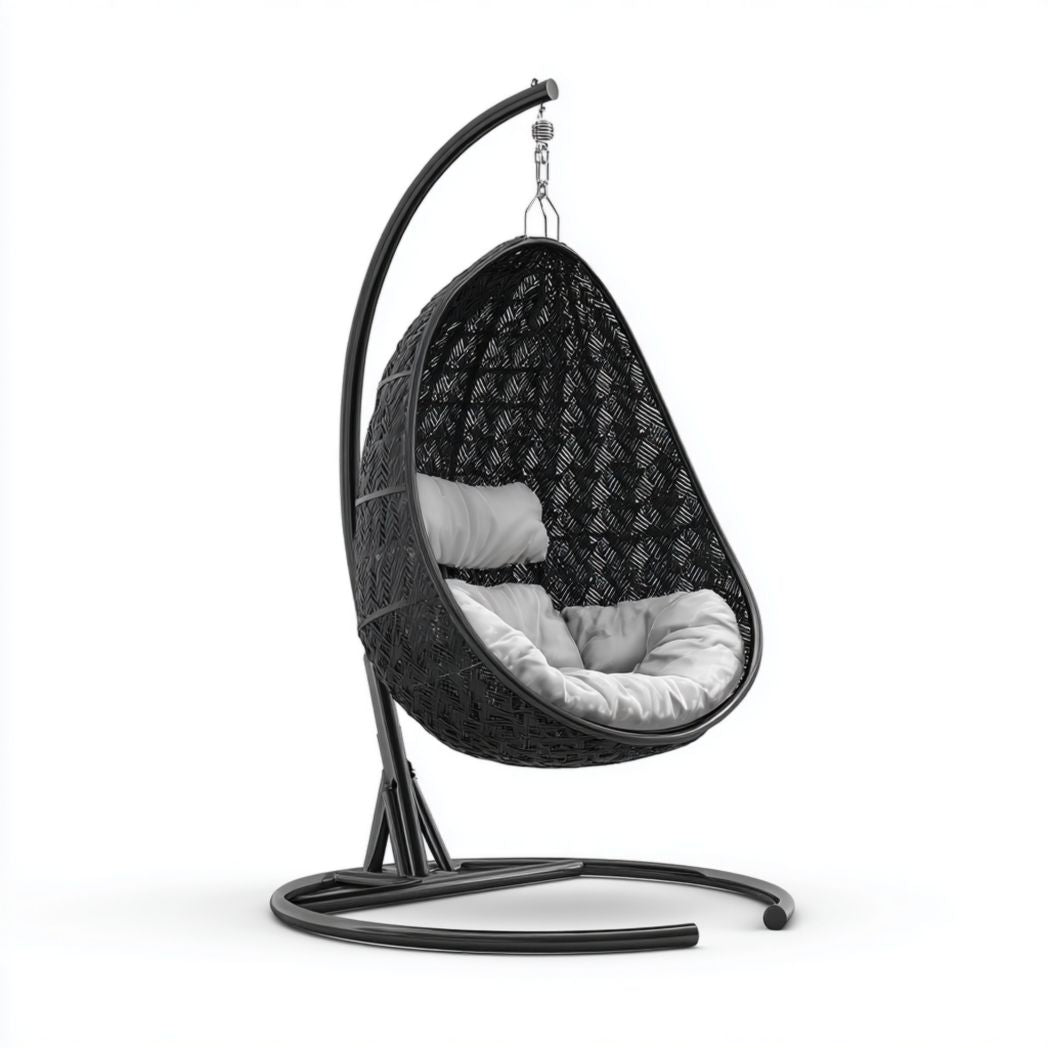 Sedia a dondolo in rattan con cuscino per interni e esterni – 80 x 80 x 120 cm