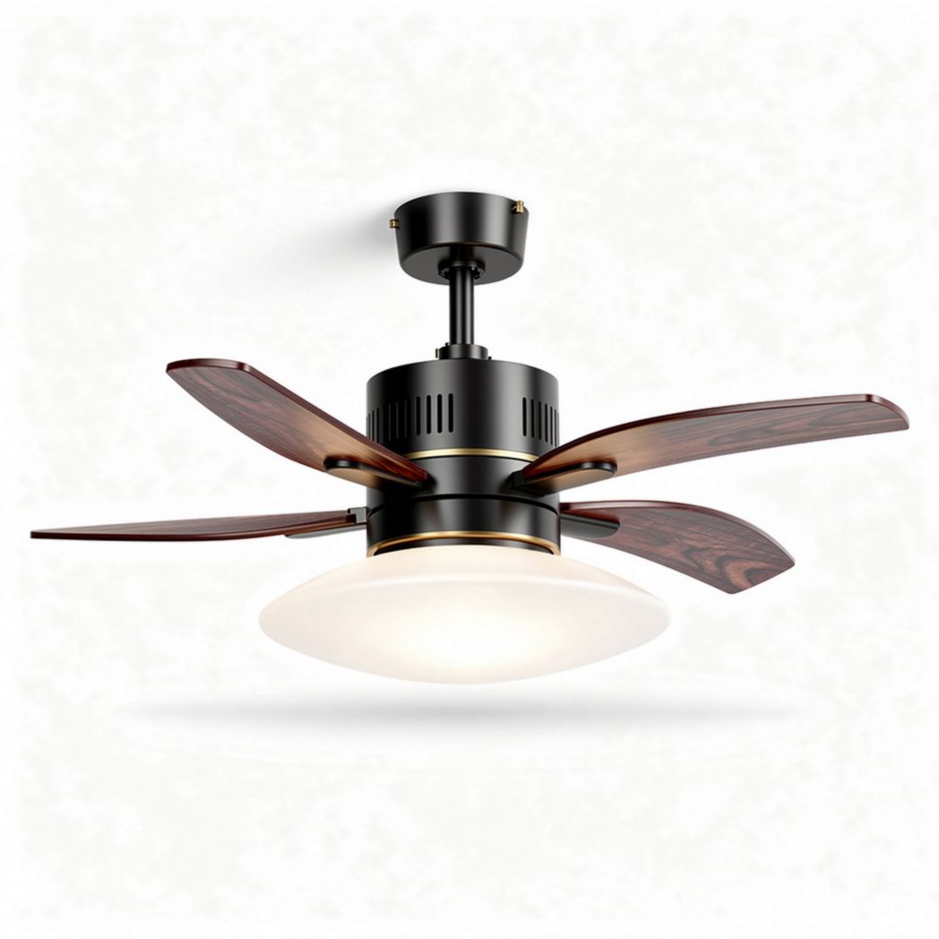 Ventilatore a soffitto con illuminazione per ambienti interni – metallo e legno – 50 x 50 x 35 cm